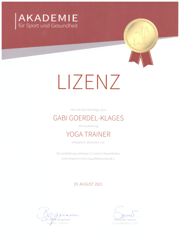 Yogatrainer Gabi Zertifikat