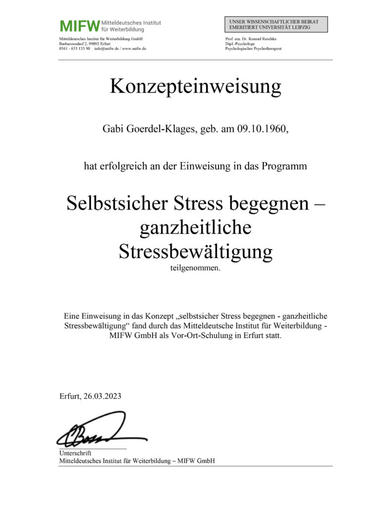 Selbstsicher Stress begegnen Einweisung Goerdel-Klages